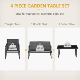 Outsunny 4 Seater Black Garden Furniture Set with Glass Top Table - Wilko - thumbnail 7