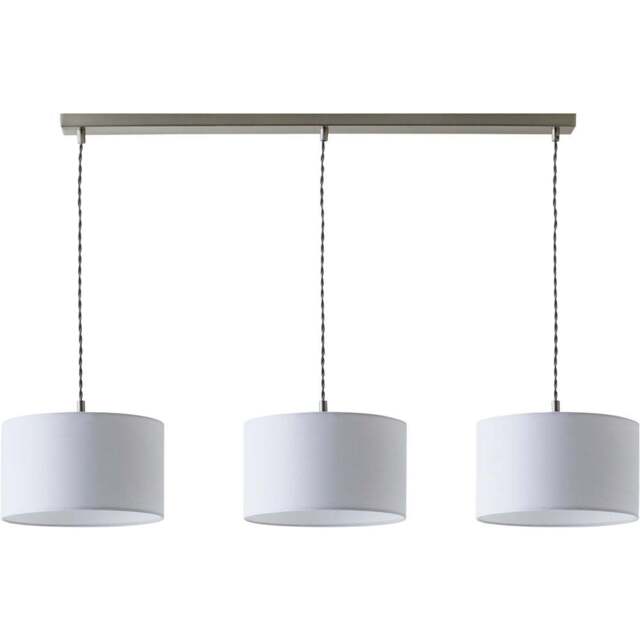 ValueLights Reni White Drum Shade 3 Drop Bar Chrome Diner LED Ceiling Pendant Light - Size: 123.5 x 98 x 25cm - Black - Wilko - image 1