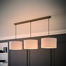 ValueLights Reni White Drum Shade 3 Drop Bar Chrome Diner LED Ceiling Pendant Light - Size: 123.5 x 98 x 25cm - Black - Wilko - thumbnail 7
