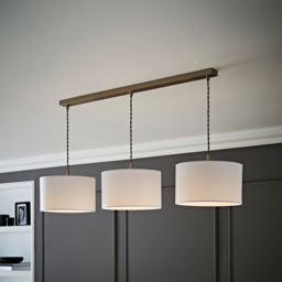 ValueLights Reni White Drum Shade 3 Drop Bar Chrome Diner LED Ceiling Pendant Light - Size: 123.5 x 98 x 25cm - Black - Wilko - thumbnail 3