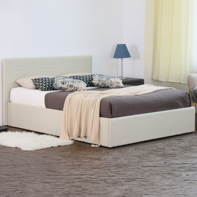 Brooklyn Double Cream Fabric Gas Lift Ottoman Bed - Wilko - image 1
