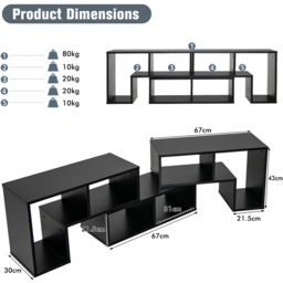 Costway Black Convertible TV Stand Set of 3 - Size: 76.2 x 38.1 x 20.32cm - Wilko - thumbnail 6