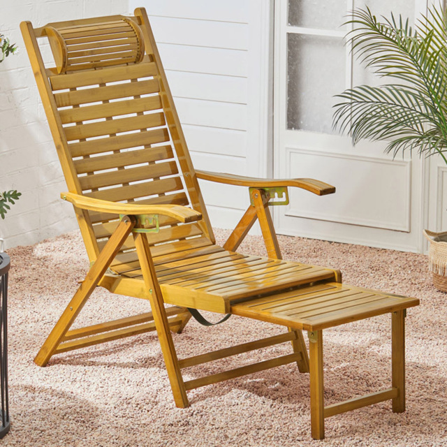 Living and Home Bamboo Foldable Recliner Lounge Chair with Footrest - Brown - Wilko - image 1