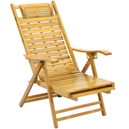 Living and Home Bamboo Foldable Recliner Lounge Chair with Footrest - Brown - Wilko - thumbnail 3