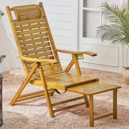 Living and Home Bamboo Foldable Recliner Lounge Chair with Footrest - Brown - Wilko