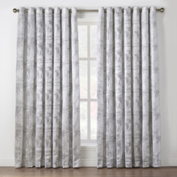 Alan Symonds Dupion Silver Fern Jacquard Ring Top Eyelet Curtains 117 x 229cm - Size: W 117 x D 229cm - Wilko - thumbnail 1
