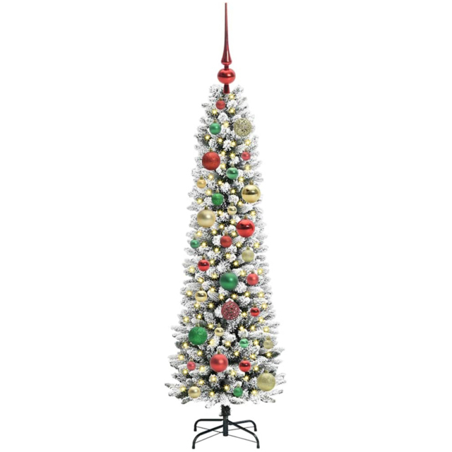 vidaXL Pre-Lit Warm White and Multicolour Baubles White Artificial Christmas Tree with Stand 3.9ft - Wilko - image 1