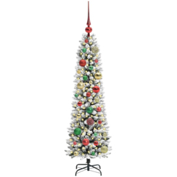 vidaXL Pre-Lit Warm White and Multicolour Baubles White Artificial Christmas Tree with Stand 3.9ft - Wilko