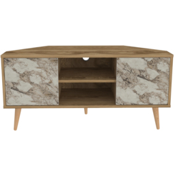 Decorotika Lesson 2 Door 2 Shelf Oud and White Marble Effect Corner TV Stand - Size: 16.6 x 120 x 59.8cm - Multi - Wilko - thumbnail 3