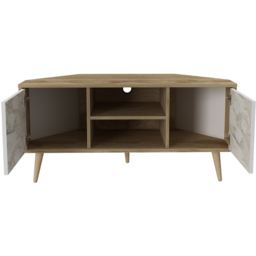 Decorotika Lesson 2 Door 2 Shelf Oud and White Marble Effect Corner TV Stand - Size: 16.6 x 120 x 59.8cm - Multi - Wilko - thumbnail 6