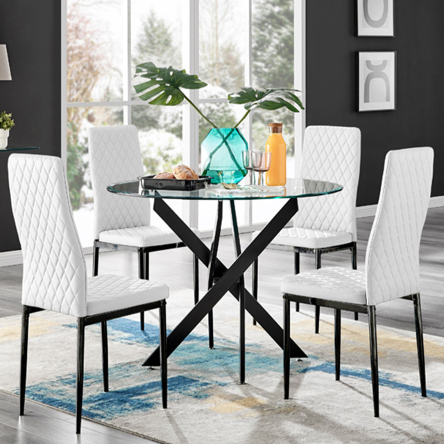 Furniturebox Arona Valera Glass 4 Seater Round Dining Set Black and White - Wilko - image 1