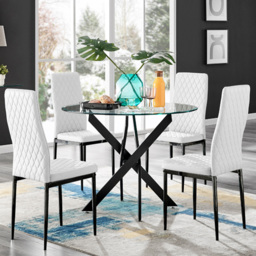 Furniturebox Arona Valera Glass 4 Seater Round Dining Set Black and White - Wilko - thumbnail 1