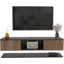 Decorotika Elia 2 Door Single Shelf Black and Alina Floating TV Unit with Wall Shelf - Size: 25.6 x 140 x 30cm - Multi - Wilko - thumbnail 3