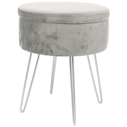 Harbour Housewares Grey and Silver Velvet Round Footstool with Storage - Size: 45 x 36 x 36cm - Wilko - thumbnail 3