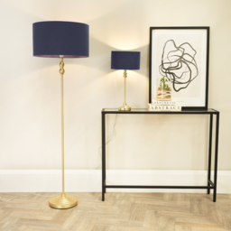 ValueLights Maggie Navy Blue and Gold Drum Shade Candlestick LED Floor Lamp - Size: 151 x 45 x 45cm - Wilko - thumbnail 5
