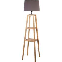 Lighting Collection Harvey 2 Shelf Grey Fabric Drum Shade Wood Shelf Floor Lamp - Size: 36 x 45 x 46.5cm - Natural and Grey - Wilko