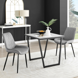Furniturebox Copeland Cesano Marble Effect 2 Seater Dining Set White Grey and Black - Wilko - thumbnail 1