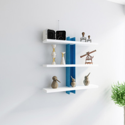 Decorotika Mita 3 Tier White and Blue Wall Mounted Shelf - Size: 50 x 50 x 11cm - Multi - Wilko - thumbnail 4