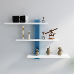 Decorotika Mita 3 Tier White and Blue Wall Mounted Shelf - Size: 50 x 50 x 11cm - Multi - Wilko - thumbnail 1