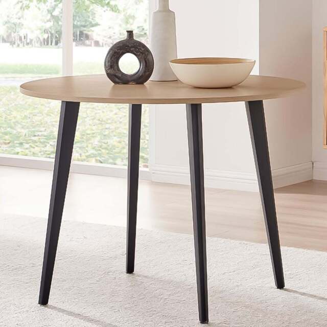 Furniturebox Kimmi 4 Seater Round Dining Table Oak Wood and Black - Brown - Wilko - image 1