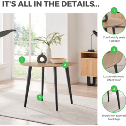 Furniturebox Kimmi 4 Seater Round Dining Table Oak Wood and Black - Brown - Wilko - thumbnail 7