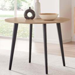Furniturebox Kimmi 4 Seater Round Dining Table Oak Wood and Black - Brown - Wilko - thumbnail 1