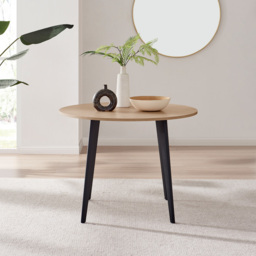 Furniturebox Kimmi 4 Seater Round Dining Table Oak Wood and Black - Brown - Wilko - thumbnail 6