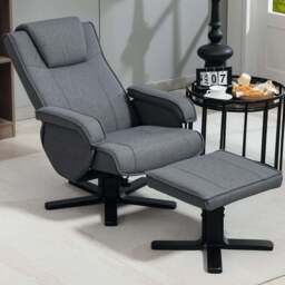 Portland Grey Linen Upholstered Swivel Rocker Recliner Chair with Footstool - Size: Single - Wilko - thumbnail 1