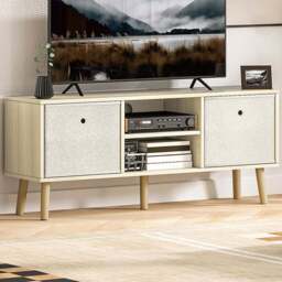 HOMCOM 2 Drawer 2 Shelf Natural TV Unit - Size: 46.5 cm x 29 x 110cm - Brown - Wilko