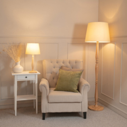 ValueLights Victoria Beige Fabric Tapered Shade Light Wood Traditional LED Table Lamp - Size: 50 x 25 x 25cm - Cream - Wilko - thumbnail 5