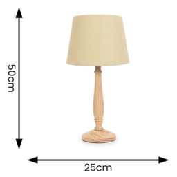 ValueLights Victoria Beige Fabric Tapered Shade Light Wood Traditional LED Table Lamp - Size: 50 x 25 x 25cm - Cream - Wilko - thumbnail 6