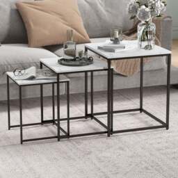 Portland White Stackable Nest of Table Set of 3 - Size: 60 x 50 x 50cm - Wilko
