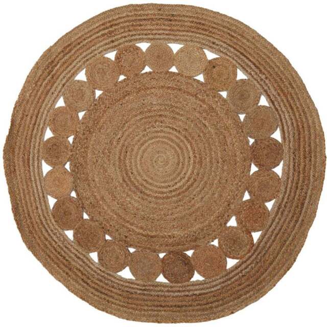 Premier Housewares Bosie Demir Natural Round Jute Rug - Size: 150 x 150cm - Brown - Wilko - image 1