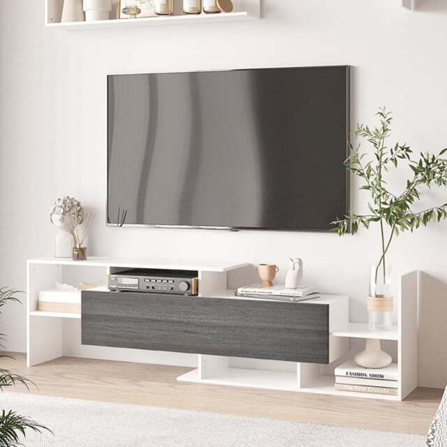 Portland Single Door White and Grey TV Cabinet with Wall Shelf - Size: 153 x 25 x 42cm - Wilko - image 1