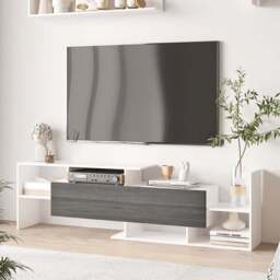 Portland Single Door White and Grey TV Cabinet with Wall Shelf - Size: 153 x 25 x 42cm - Wilko - thumbnail 1