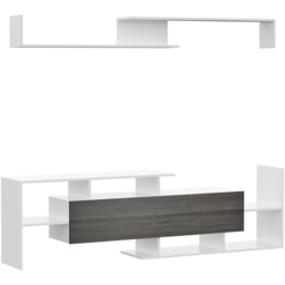 Portland Single Door White and Grey TV Cabinet with Wall Shelf - Size: 153 x 25 x 42cm - Wilko - thumbnail 3