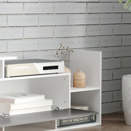Portland Single Door White and Grey TV Cabinet with Wall Shelf - Size: 153 x 25 x 42cm - Wilko - thumbnail 4