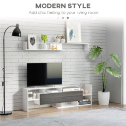 Portland Single Door White and Grey TV Cabinet with Wall Shelf - Size: 153 x 25 x 42cm - Wilko - thumbnail 5