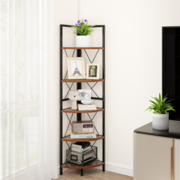 Costway 5 Tier Rustic Brown Metal Corner Bookshelf - Size: 35 x 35 x 160cm - Wilko - thumbnail 5