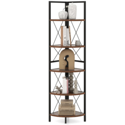 Costway 5 Tier Rustic Brown Metal Corner Bookshelf - Size: 35 x 35 x 160cm - Wilko - thumbnail 4