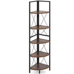 Costway 5 Tier Rustic Brown Metal Corner Bookshelf - Size: 35 x 35 x 160cm - Wilko - thumbnail 3