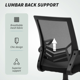 Vinsetto Black Mesh Swivel Office Chair with Lumbar Support - Size: 104 x 55 x 62.5cm - Wilko - thumbnail 7