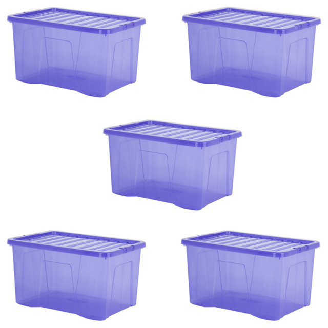 Wham 60L Blue Crystal Storage Box with Lid 5 Pack - Wilko - image 1