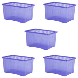 Wham 60L Blue Crystal Storage Box with Lid 5 Pack - Wilko - thumbnail 1