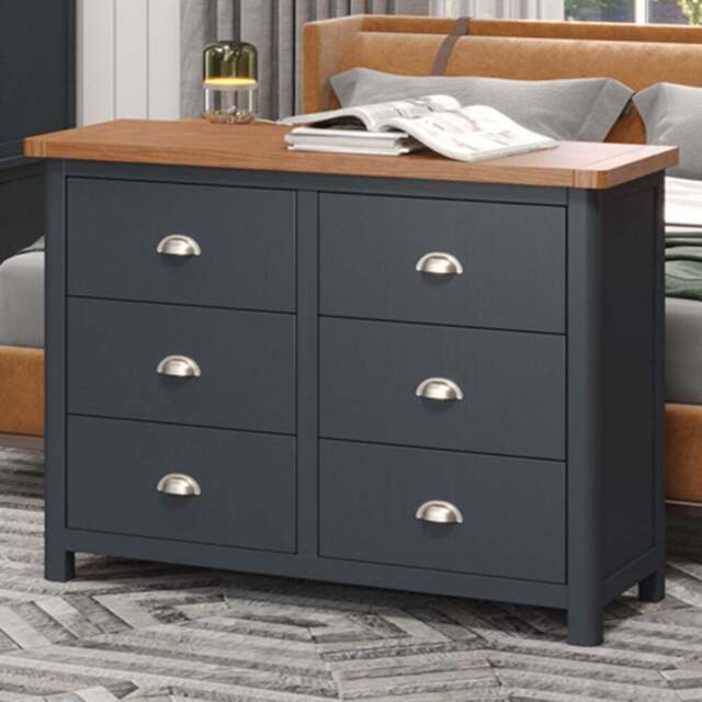 Core Products Dunkeld 6 Drawer Midnight Blue Wide Chest of Drawers - Size: 3+3 Drawers - Wilko - image 1