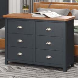 Core Products Dunkeld 6 Drawer Midnight Blue Wide Chest of Drawers - Size: 3+3 Drawers - Wilko - thumbnail 1