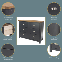 Core Products Dunkeld 6 Drawer Midnight Blue Wide Chest of Drawers - Size: 3+3 Drawers - Wilko - thumbnail 6