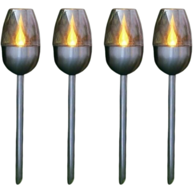 Garden Mile 4 Pack Flame Effect Solar LED Stake Light - Size: 30 x 15 x 15cm - Silver - Wilko - image 1