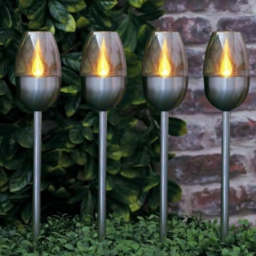 Garden Mile 4 Pack Flame Effect Solar LED Stake Light - Size: 30 x 15 x 15cm - Silver - Wilko - thumbnail 3