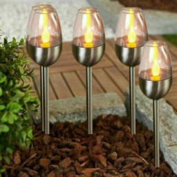 Garden Mile 4 Pack Flame Effect Solar LED Stake Light - Size: 30 x 15 x 15cm - Silver - Wilko - thumbnail 4